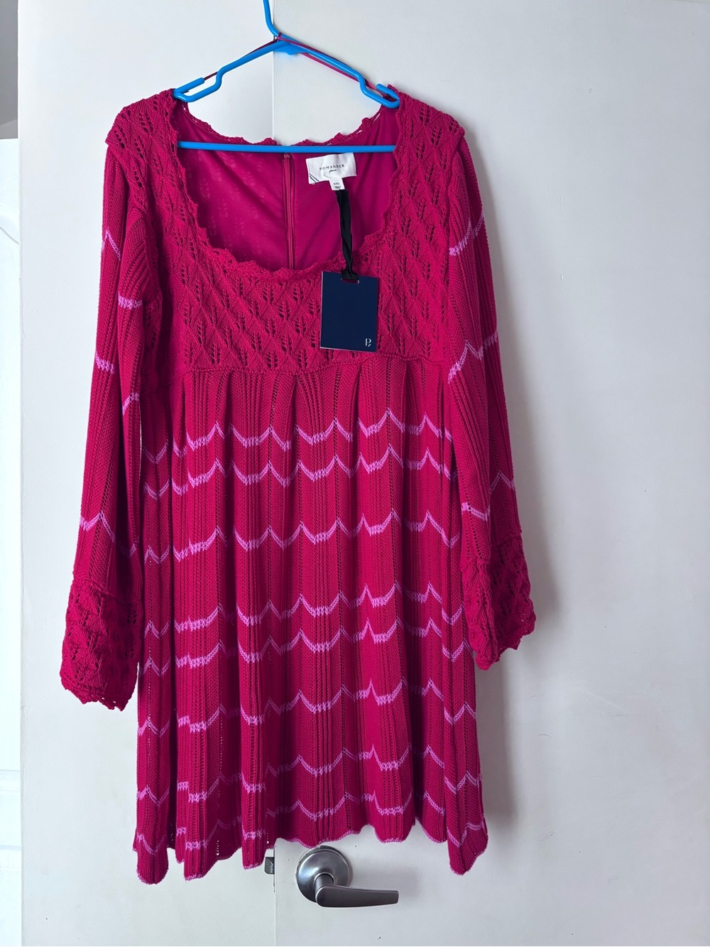 Pomander Place Fuchsia and Light Pink Long Sleeve Knit Swing Dress